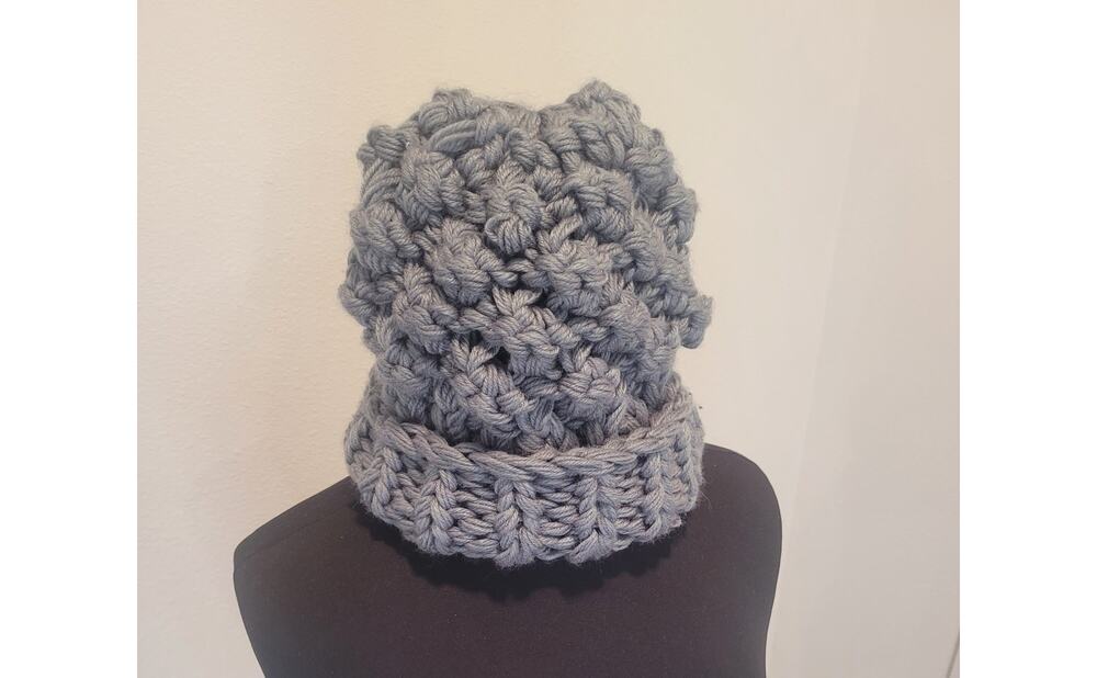 Women's Gray Chunky Crochet Slouch Beanie Hat, One Size, Fall/Winter | goth, alt